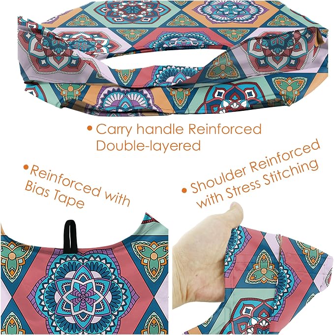 BeeGreen Boho Gifts for Women Geometric Reusable Grocery Bags Mandala Shopping Bags Bulk 6 Pack 50LBS X-Large Foldable-Machine Washable-Heavy Duty Mandana Yoga Gifts - Image 5