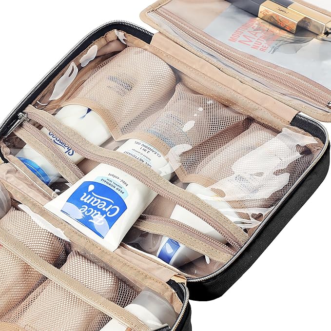 NISHEL Travel Toiletry Bag for women, Portable Hanging makeup Organizer | for Travel-Sized Shampoo, Conditioner, Brushes Set, makeup Accessories, Medium Size, Black - Image 6