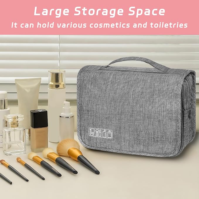 Toiletry Bag Travel Bag with Hanging Hook, Waterproof Shower Bathroom Hanging Toiletry Bag for Men Women,Small Multifunctional Makeup Cosmetic Bag,Portable Toiletries Bag Travel Organizer (Grey) | Small Multifunctional Makeup Cosmetic Bag,Waterproof Sh... - Image 6