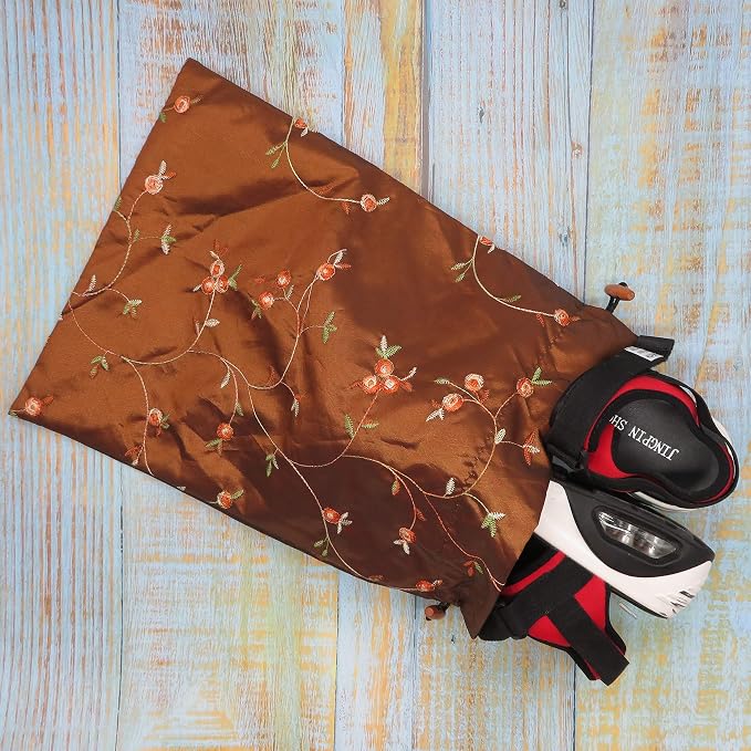 Ouyatoyu 4pcs Embroidered Silk Flower Design Jacquard Travel Bag, Laundry Bags Shoe Bags, Lingerie Bags Underwear Bags for Travel Storage for Men Women Washable Cloth Shoe Bags - Image 7
