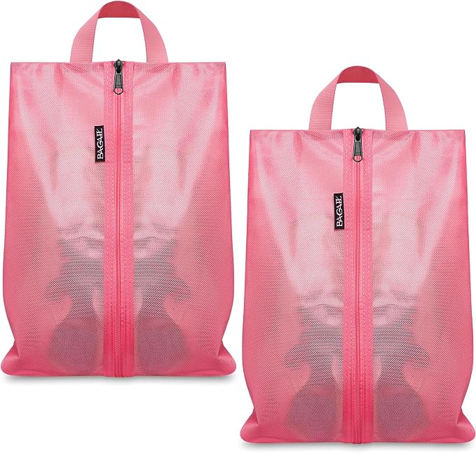 Bagail Shoe Bags for Travel,2 Set Shoe Bag for Storage in Closet,Transparent Shoe Packing Organizers with YKK Zipper (L 17"x10"x5", Coral 2pcs) | 17x10x5in,Fits Women’s US 5-12,Fits Men’s US 6-16,Visible Mesh,YKK Zipper,TPU Water Resistant Lining,Porta... by BAGAIL