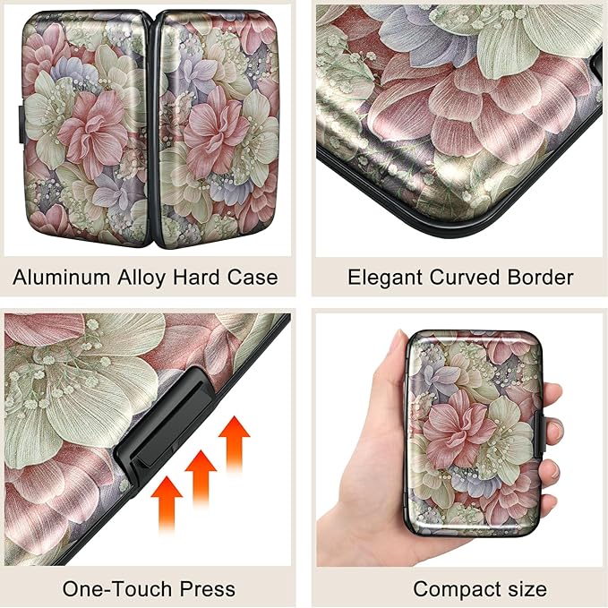 Mini RFID Aluminum Wallet Credit Cards Holder Business Card Case Metal ID Case for Men Women（Happy Flower - Image 3