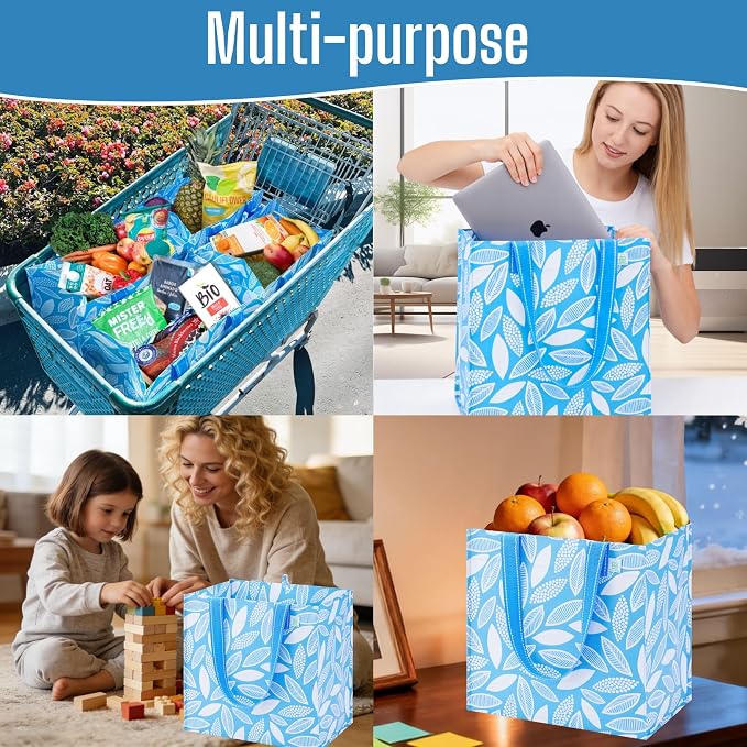 VENO 4 Pack Large Grocery Bag Reusable Shopping Bags with Hard Bottom | Utility Tote with Reinforced Handles, Heavy Duty, Foldable, Stand Upright, for Groceries Shopping Cart(Spring Breeze, 4 Pack) - Image 2