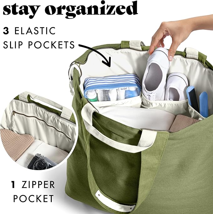 Fit & Fresh All The Things XL Beach Bag for Women, Oversized Travel Tote | Zip Closure, 3 Interior Pockets, 1 Large Zip Pocket, Dual Carry Handles, Canvas Weekender - Pool, College, Laundry, Groceries - Image 4