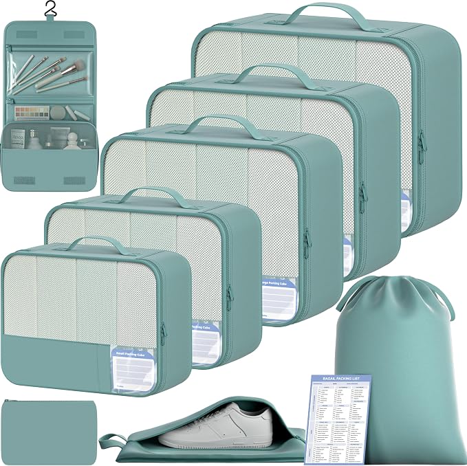 BAGAIL 9 Set Packing Cubes with Packing List Luggage Packing Organizers for Travel Accessories (Dusty Blue) by BAGAIL