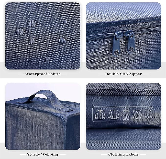 Mossio 6 Set Packing Cubes with Shoe Bag - Lightweight Travel Luggage Suitcase Organizers - Image 3