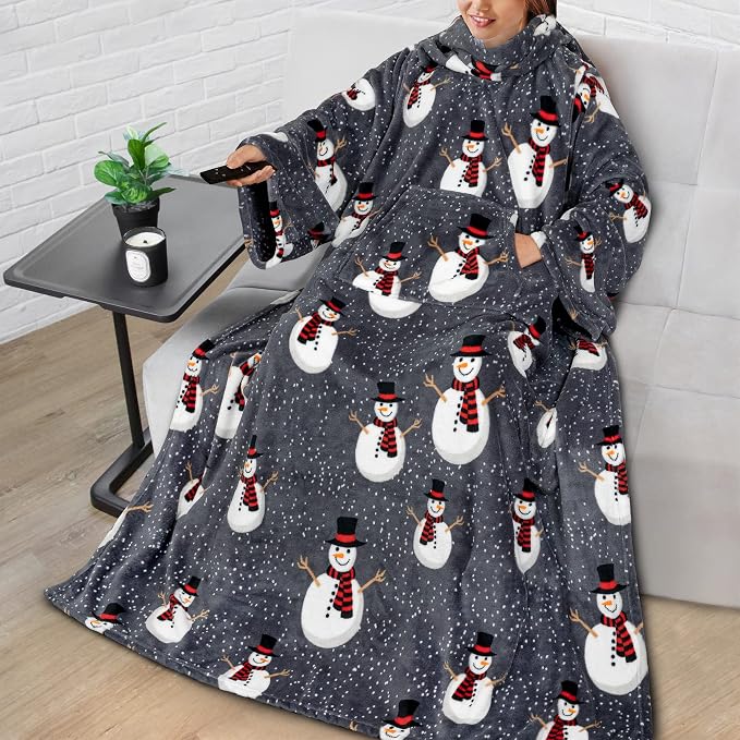 PAVILIA Blanket with Sleeves for Adult Women Men, Soft Warm Wearable Blanket Fleece Wrap Throw, Robe Blanket Gift - Image 9