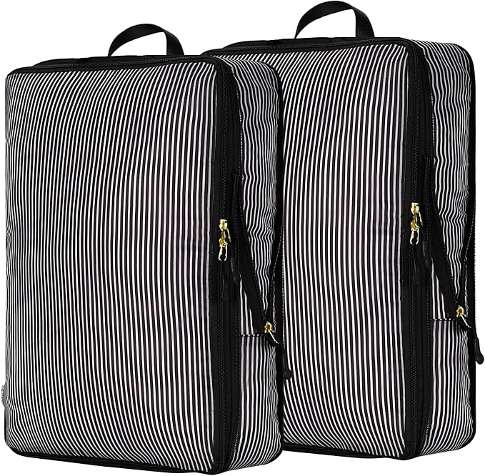 Extra Large Compression Packing Cubes for Checked Luggage, Lightweight Suitcase Organizers & Space Saver Bags - Travel Cubes for Packing - Travel Essentials - 2pc Set, X-Large - Black Stripe - Image 2