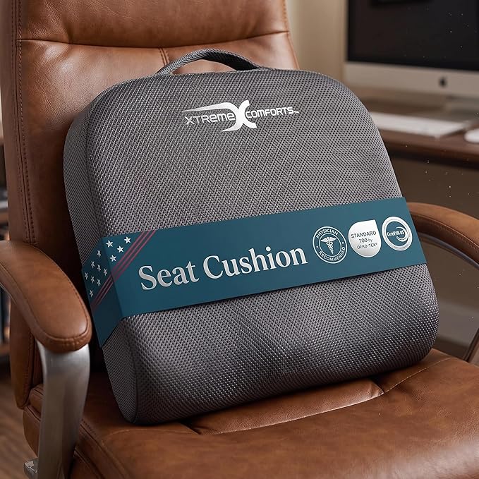 Xtreme Comforts Seat Cushions | Office Chair Cushions for Desk, Car, Wheelchair| Ergonomic Memory Foam Seat Cushion for Support & Comfort | Helps Improve Sitting Posture for Work & Body Relief by XtremeComforts
