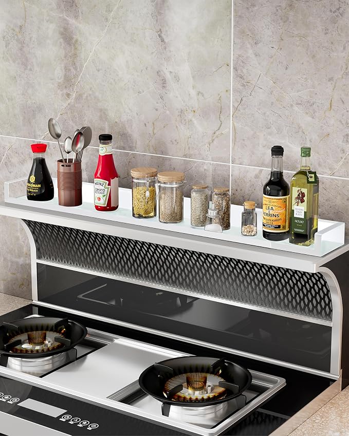SZJHXIN 4X Strong Magnetic Stove Top Shelf, Adjustable 15-30 Inches, White | Fits Various Stove Lengths, Kitchen Organizer, Holds Spices, Condiments and BBQ Sauces - Image 3