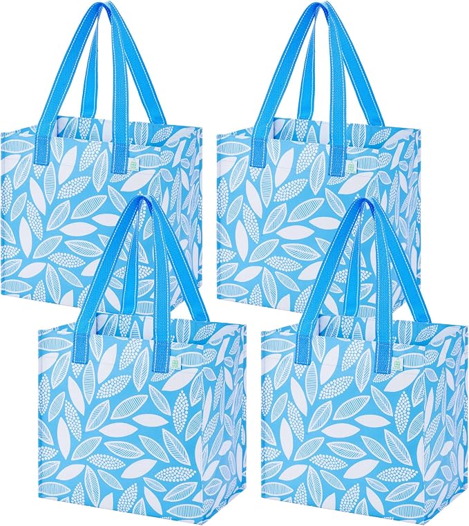 VENO 4 Pack Large Grocery Bag Reusable Shopping Bags with Hard Bottom | Utility Tote with Reinforced Handles, Heavy Duty, Foldable, Stand Upright, for Groceries Shopping Cart(Spring Breeze, 4 Pack) by Veno