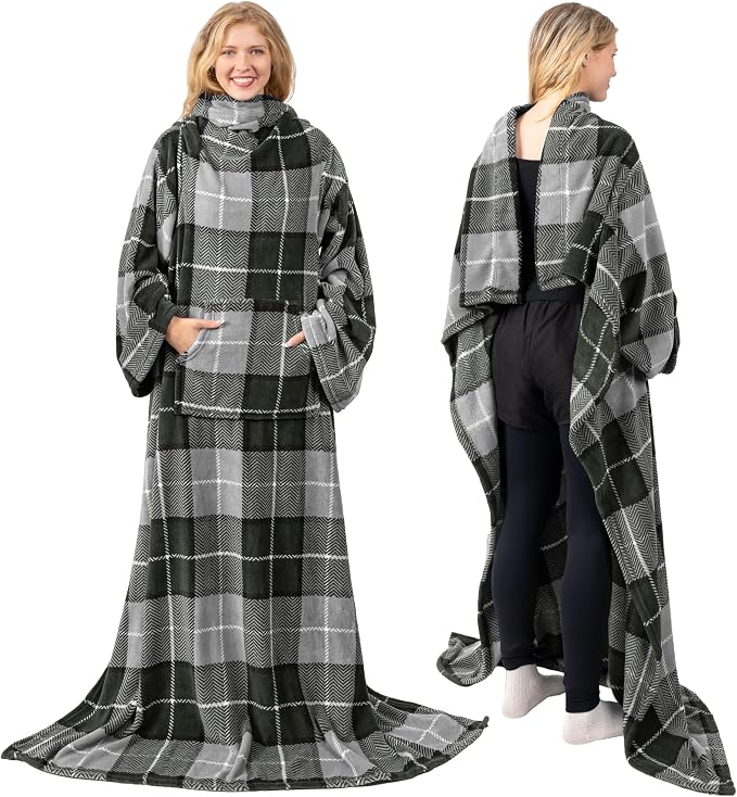 PAVILIA Blanket with Sleeves for Adult Women Men, Soft Warm Wearable Blanket Fleece Wrap Throw, Robe Blanket Gift by PAVILIA