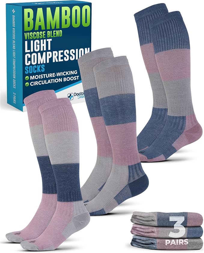 Doctor's Select® Bamboo Viscose Light Compression Socks for Women & Men - 3 Pairs, 8-15 mmHg Compression Socks, Knee High by DoctorsSelect