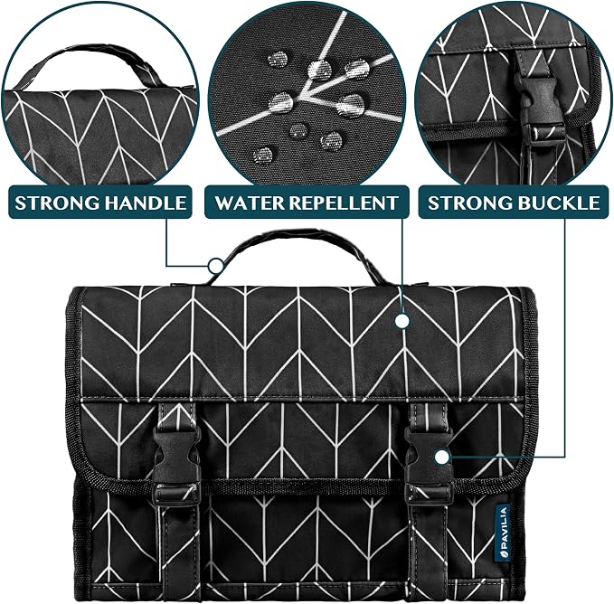 PAVILIA Travel Hanging Toiletry Bag for Women Men, Large Capacity Makeup Bag Kit, Waterproof Cosmetic Storage Organizer Case for Bathroom Shower - Image 3