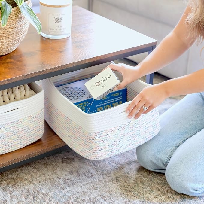 NaturalCozy Storage Baskets 16.8”x13”x7.6” Cotton Rope Woven Baskets for Organizing 3-Pack | Toy Storage Bins | Basket for Shelves, Laundry, Blanket, Clothes, Closet, Kitchen, Bathroom, Gifts - Image 8