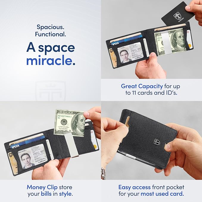 TRAVANDO Money Clip Wallet - RFID Protected Bifold Wallet for Men for 11 Cards - including Gift Box (Black & Chess) - Image 3