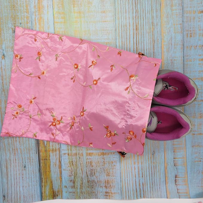 Ouyatoyu 4pcs Embroidered Silk Flower Design Jacquard Travel Bag, Laundry Bags Shoe Bags, Lingerie Bags Underwear Bags for Travel Storage for Men Women Washable Cloth Shoe Bags - Image 6