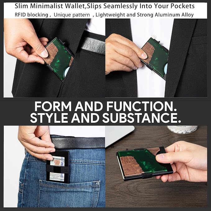 Slim Card Holder Wallet for Men, Minimalist RFID Blocking Pop Up Wallet, Smart Metal Business Card Case Holds 12 Cards, Money Clip, Front Pocket Wallet, Gifts for Men - Image 5