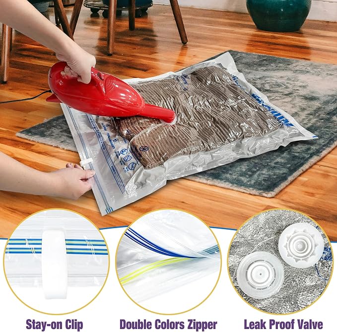 HIBAG Vacuum Storage Bags, 10-Pack Vacuum Seal Bags for Clothing Clothes, Space Saver Bags (2 Jumbo, 2 Large, 2 Medium, 2 Small, 2 Roll-up) with Pump (10-Combo) | Various Size, Airtight Triple Seal, Save 80% Space, Hand Pump, Work with Vacuum, Double Z... - Image 5