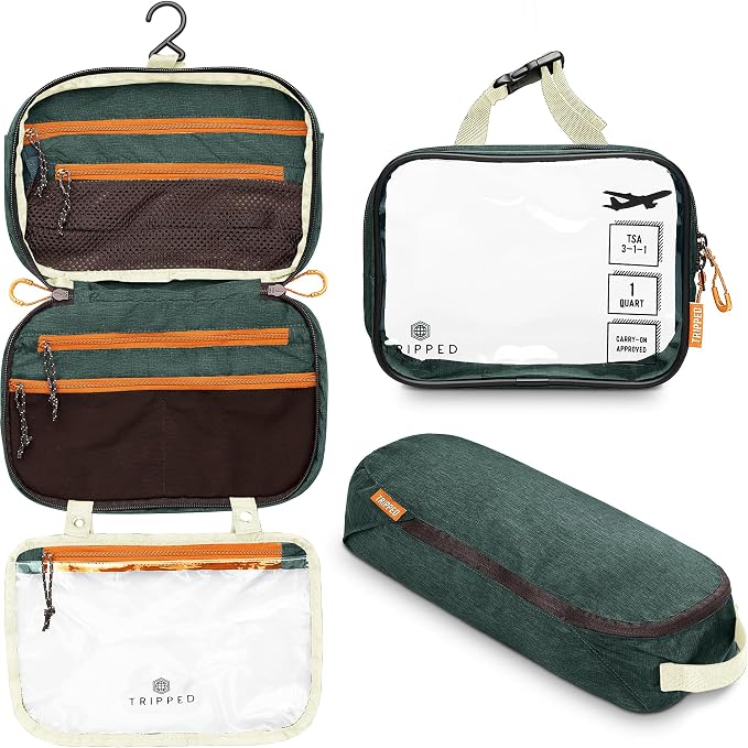 TRIPPED Travel Gear 3-Piece Travel Toiletry Bag Set | Includes Hanging Toiletry Bag, 311 TSA Liquid Bag, and Accessory Organizer Pouch with Lightweight Ripstop Construction by TRIPPEDTravelGear