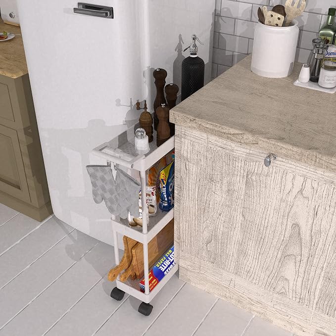 Simple Houseware 3-Tier Slim Rolling Cart w/Handle 5.5" Wx27.5 H, White | Storage Cart for Narrow Space (5.5-Inch Wide) Kitchen, Bathroom, Laundry Room - Image 5