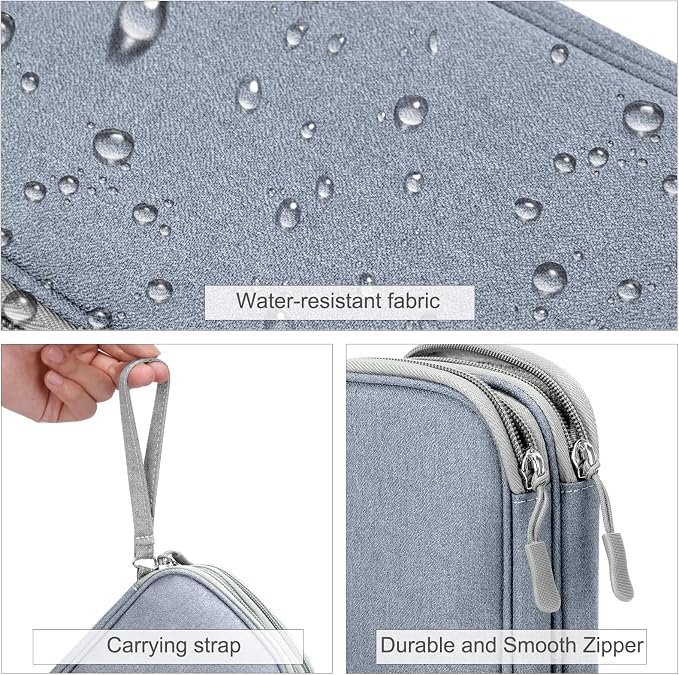 FYY Electronic Organizer, Travel Tech Pouch Bag, Medium, Light Grey | Wrist Strap, Waterproof, Double Layers Portable Electronics Travel Carrying Case for Cord, Charger, Daily Business Trips Use - Image 4
