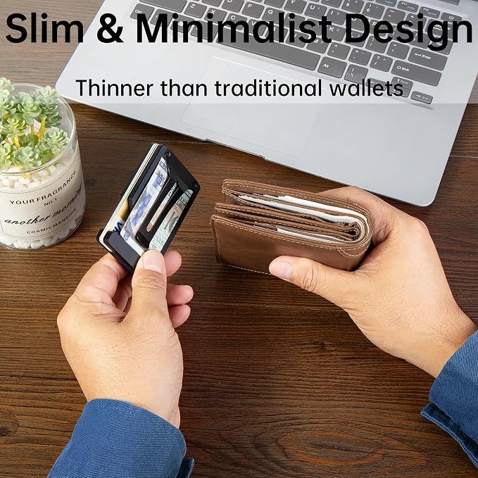Minimalist Wallet for Men, Slim Metal RFID Blocking Wallet Credit Card Holder Money Clip & Cash Strap, Scratch-Resistant Holds 15 Cards,Ideal Gift for Men | Matte Black - Image 4