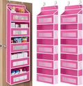 JARLINK Over the Door Organizer for Bathroom, 5 Shelf Rose Pink, 2 Pack | Anti-Tilt Design, 44 lb Load Capacity, Hanging Door Organizer with 5 Large Capacity Pockets, Behind Door Storage for Nursery by JARLINK