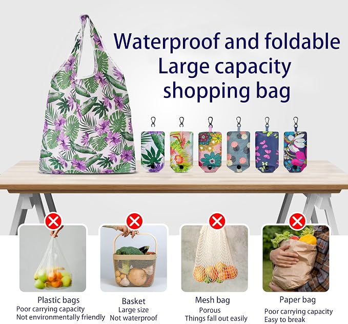 HIQU and HIST 6 Pcs Reusable Shopping Bags, Foldable Grocery Bags in Pocket, Eco-friendly Travel Recycle Shopping Bags,Waterproof and Machine Washable, for Daily Shopping Supplies load - Image 7
