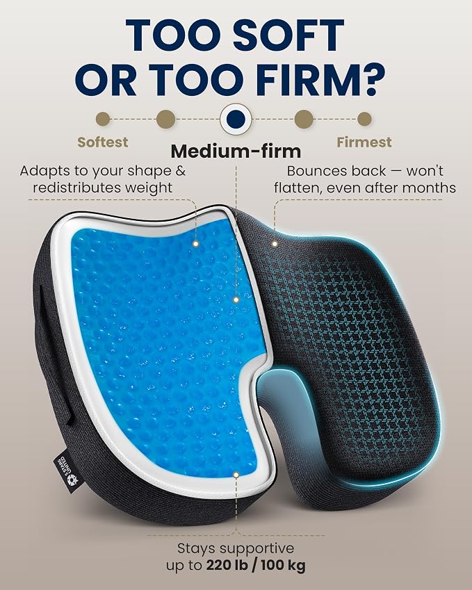 5 STARS UNITED Seat Cushion - Memory Foam & Cooling Gel - Chair Cushion for Tailbone Pain Relief - Ergonomic Support for Coccyx, Sciatica & Butt - Office, Desk & Gaming Chair, Car, Wheelchair, Black - Image 6