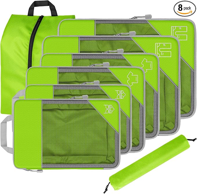 8 Set Compression Packing Cubes for Travel, Expandable Luggage Organizer with Shoe Bag & Laundry Bag - Lightweight Suitcase & Backpack Travel Essentials (Green) by Unknown