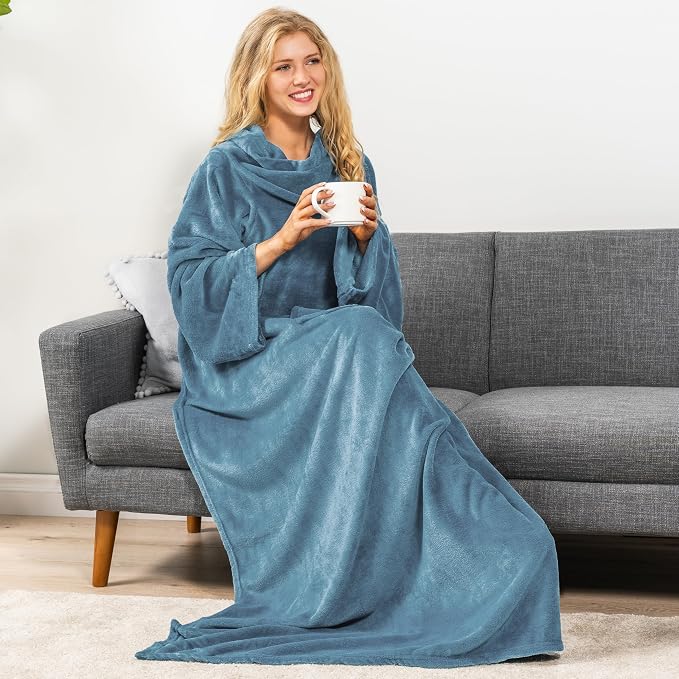 PAVILIA Blanket with Sleeves for Adult Women Men, Soft Warm Wearable Blanket Fleece Wrap Throw, Robe Blanket Gift - Image 4