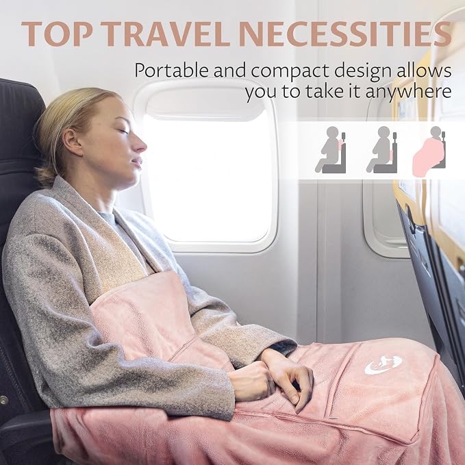 Tirrinia Travel Blanket Airplane Compact with Bag - Cozy Travel Pillow Blanket for Long Flight, Airplane Travel Essentials, Packable and Lightweight Travel Blanket and Pillow Set for Kids & Adults, - Image 3