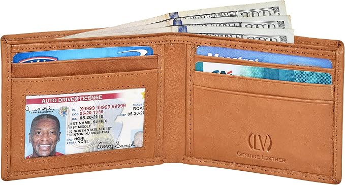 VALENCHI Genuine/Real Leather Bifold Wallet For Men - RFID Blocking/Protected Men's Slim Wallet - Christmas Gifts For Men (Tan Wash BF01) by VALENCHI
