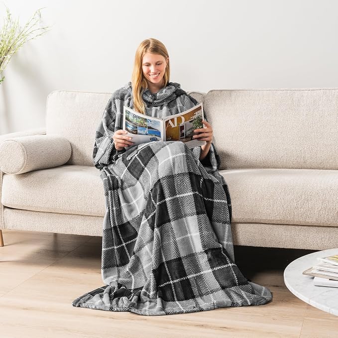 PAVILIA Wearable Blanket with Sleeves for Adult Women Men, Cozy Fleece Warm Wrap Throw with Arms, Gifts for Christmas, Wife - Image 6