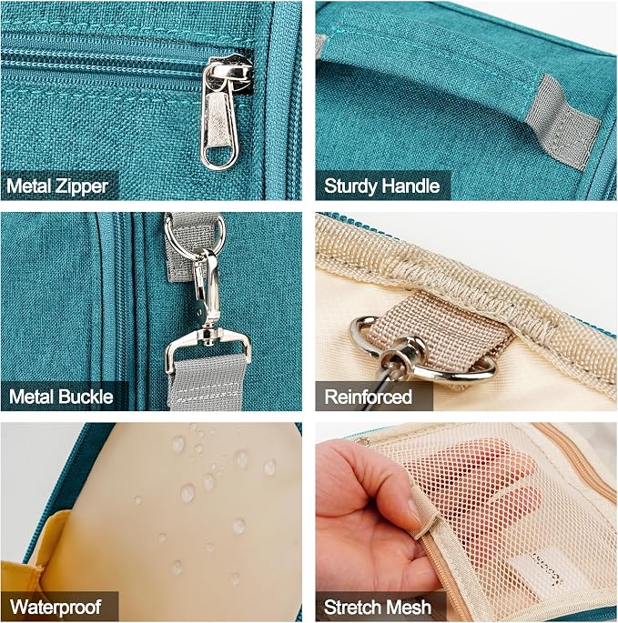 Hanging Travel Toiletry Bag for Women and Men, 6 Organizer Compartments, Large Toiletries essentials, Bathroom Cosmetic Accessories, Water-resistant Makeup Bag, Holds Full-Size Shampoo, Blue - Image 6