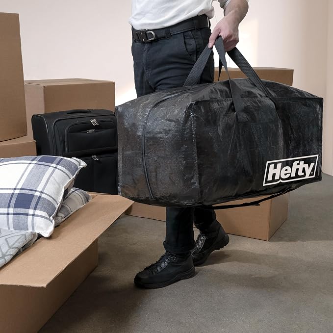 Hefty Moving Bag – Extra Large Double Zipper Backpack – Heavy Duty, Water Resistant, Foldable, Reusable Packing & Storage Tote with Shoulder Straps for Garage and Basement Organization – 2 Pack - Image 6