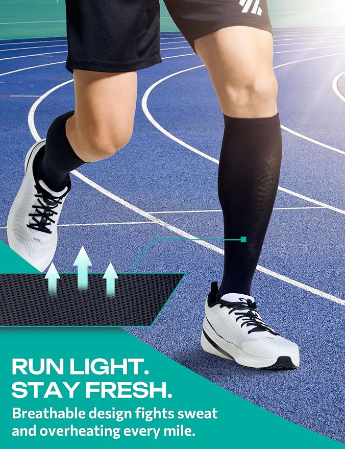Compression Socks for Women and Men, 15-20mmHg Knee High Support Socks, Lightweight Breathable Travel and Running Socks for Flying, Training, Work and Daily Wear, S-L, 1 Pair - Image 5