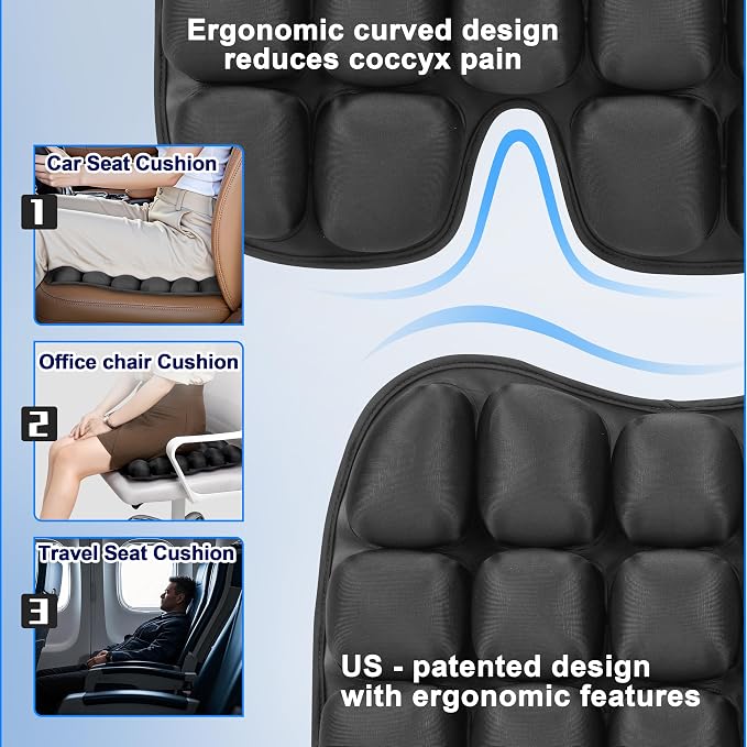 Travel Cushion for Airplane,Portable&Adjustable Air Seat Cushion,Inflatable Cushion for Travel,Coccyx Tailbone Pain Relief Chair Pad - Image 4