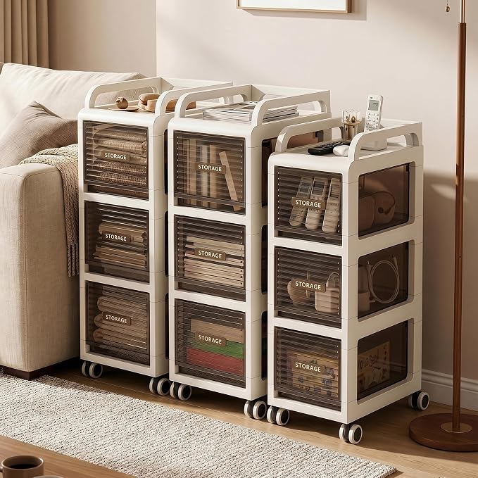 Bathroom Storage with Drawers, 11.8" Wide Slim Cabinet with Wheels | Freestanding Narrow Cupboard, Small Cart for Small Space Kitchen Office Bedroom Under Desk, 29.5" Tall, 3-Drawer, Gray - Image 7