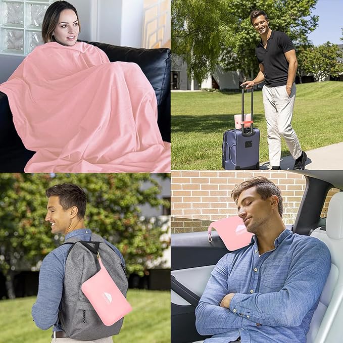 BlueHills Premium Soft Lightweight Travel Blanket Airplane Throw - Pink | Luggage Strap & Carabiner Included, Compact & Lightweight, Long Flight Comfort, Travel Must Haves, Packable Plane Accessory - Image 3
