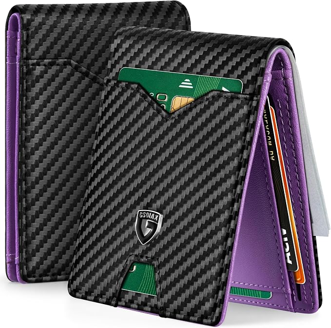 GSOIAX Slim Wallet for Men Rfid Blocking Leather Bifold Front Pocket Carbon Fiber Men's Money Clips Credit Card Holder With Gift Box by GSOIAX