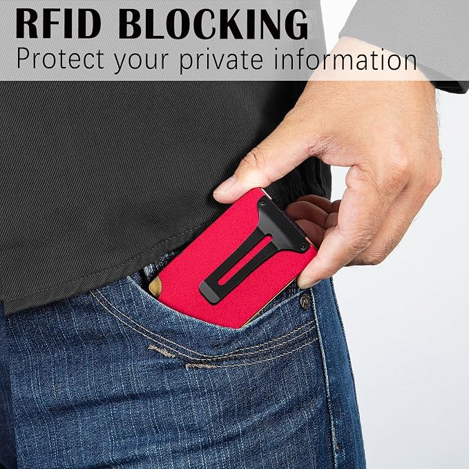 Slim Wallet for Men,RFID Blocking Minimalist Metal Wallet, Money Clip/Cash Holder, Front Pocket Aluminum Credit Card Holder, Ideal Gift for Men,Matt Red - Image 6
