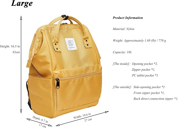 Kah&Kee Polyester Travel Backpack Functional Anti-theft School Laptop for Women Men (Yellow, Medium) - Image 3