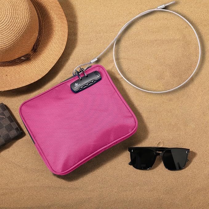 KOSMCCO Beach Locking Bag, Portable Safe, 9x7.5 Inch, Rose Red | Anti-Theft Design, Security Cable Included, Holds Phone Wallet and Keys, Ideal for Beach Pool Cruise and Travel - Image 3