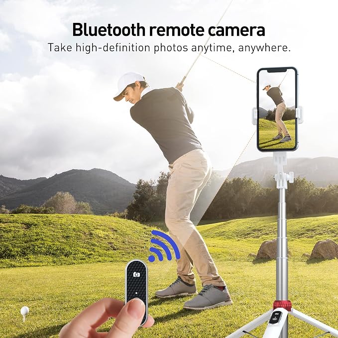 62" Phone Tripod & Selfie Stick for Golf Training | Cell Phone Tripod Stand with Wireless Remote and iPhone Holder, Golf Training Aid - Compatible with iPhone Android (White) - Image 6