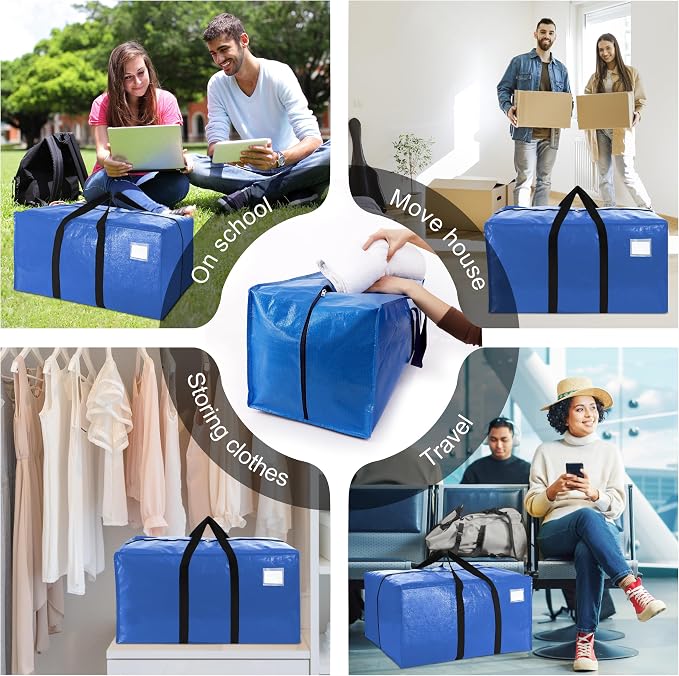 VELVETSURE 12 Pack Heavy Duty Extra Large Moving Bags W/Backpack Straps - Strong Handles & Zippers, Storage Totes For Space Saving, Fold Flat, Alternative to Moving Box and Storage Bin, Multicolor - Image 6