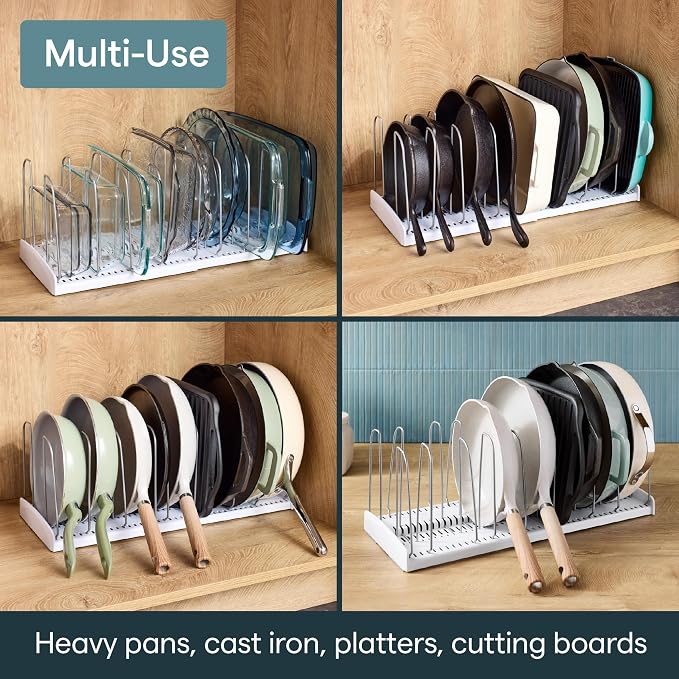 YouCopia StoreMore Expandable Cookware Rack with Tall Steel Wires, 12.5"-22" Wide Adjustable Pan Organizer for Kitchen Cabinet Storage, Premium Edition - Image 7