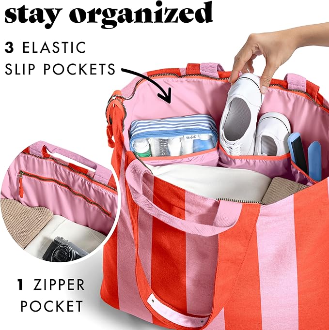 Fit & Fresh All The Things XL Beach Bag for Women, Oversized Travel Tote | Zip Closure, 3 Interior Pockets, 1 Large Zip Pocket, Dual Carry Handles, Canvas Weekender - Pool, College, Laundry, Groceries - Image 4