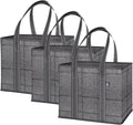 VENO 3 Pack Heavy Duty Reusable Grocery Shopping Bags Utility Tote | Water Resistant, Storage Box with Sturdy Handles & Hard Bottom, Foldable for Groceries Shopping Cart(Windowpane, 6 Gallon) by Veno